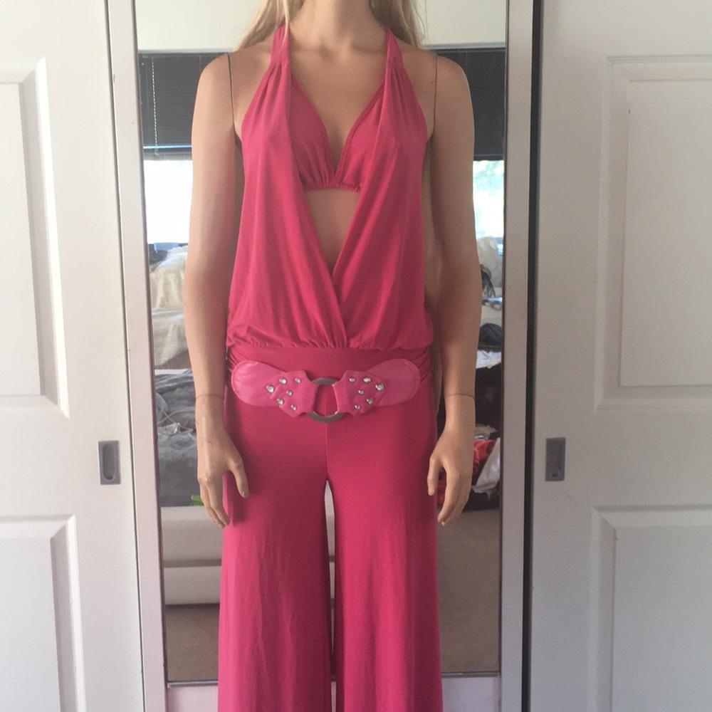 Pretty In Pink .Sexy Summer Slinky Halter Jumpsuit